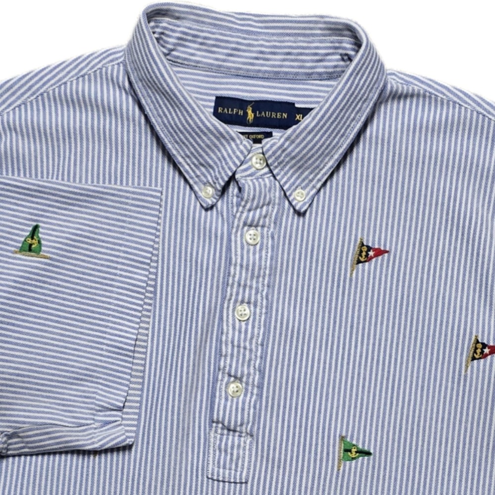 POLO RALPH LAUREN Hampton Oxford Men XL Striped Nautical Flag Short Sleeve Shirt